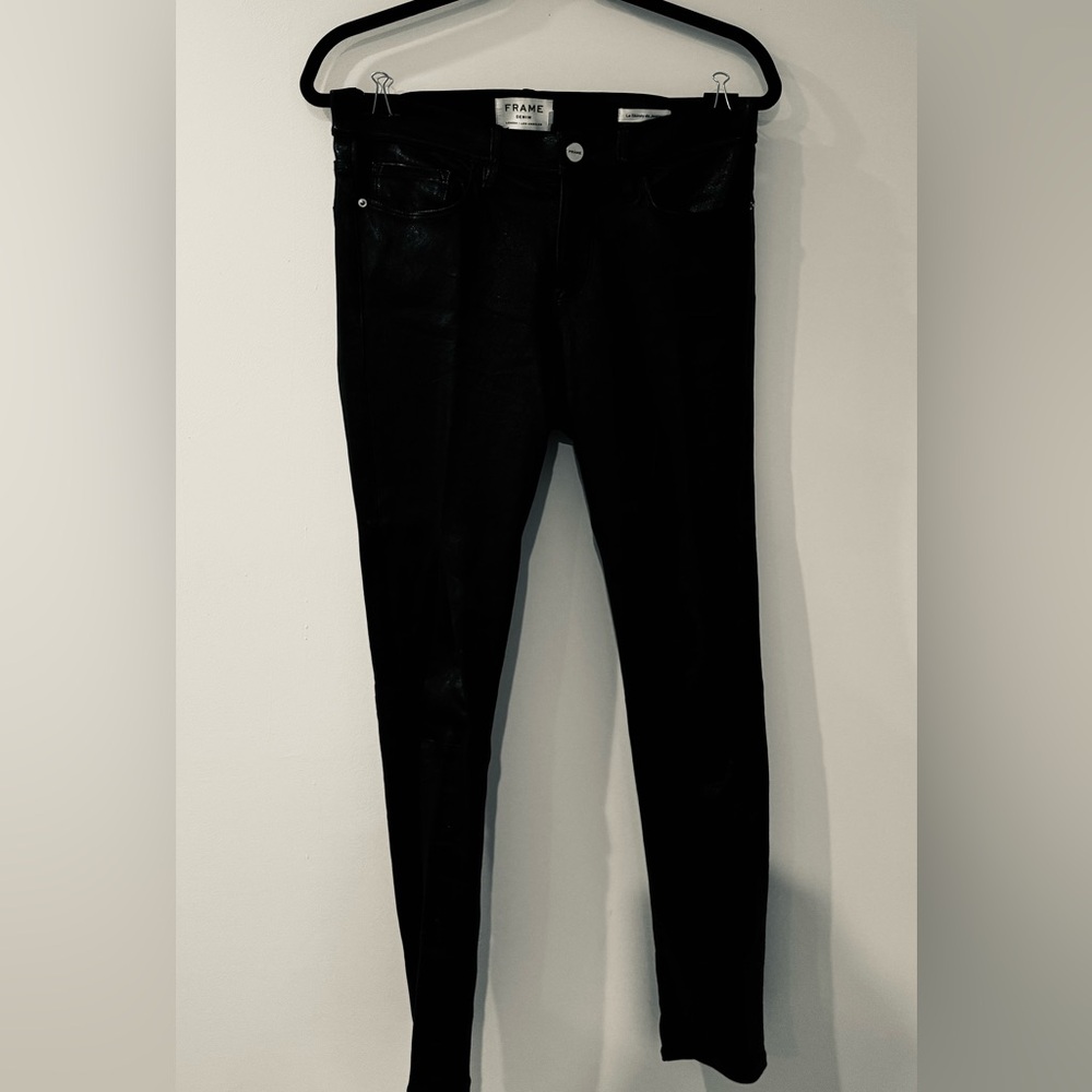 Frame Leather Women's Jet Black Skinny Jeans